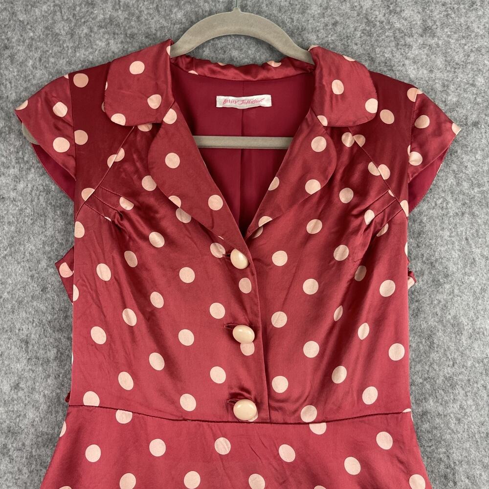 Vintage Betsey Johnson Silk Dress Womens Small Pink Polka Dot Retro Whimsy USA - Picture 2 of 16